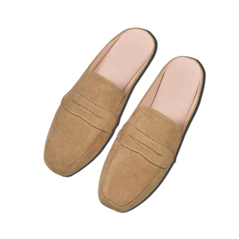 

Wholesale Women's Flat Toe-covered Slippers Pure Suede Low Heel Sandals Home Women Mules Shoes Big Size 31-43 Ladies lazy Slides