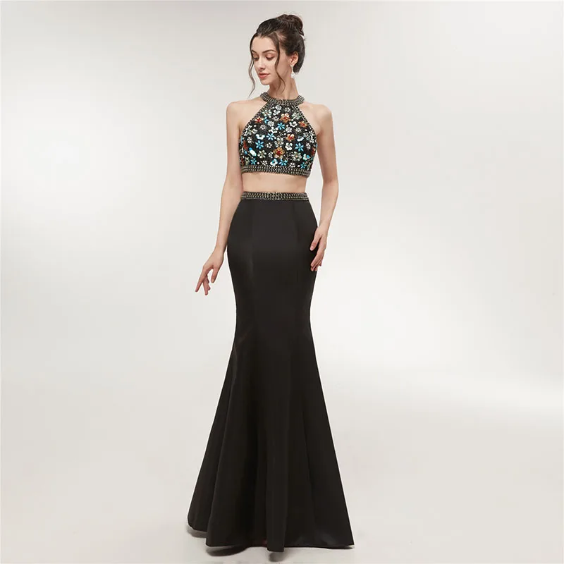 Черные вечерние платья Forevergracedress из двух частей 2019 сексуальные русалки с бисером