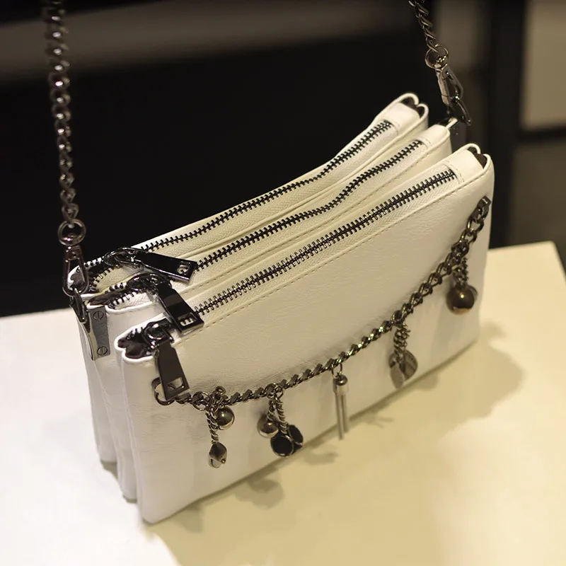 

steelsir Tassel Shoulder Bags For Women 2018 Vintage Retro Cool Ladies Summer Soft Leather Three-Tier Girls Chain Handbag
