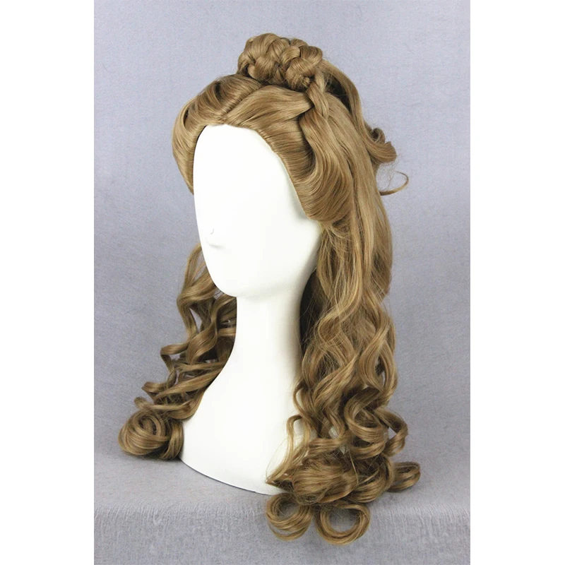 Princess Cinderella Wig Medium Long Curly Anime Hair Brown Cosplay Braided Wigs+Free hairnet |