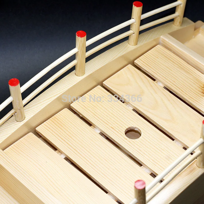 

Japanese Wooden Sushi Bridge Seafood Container Wooden Dishes Fresh Seafood of Sushi shop