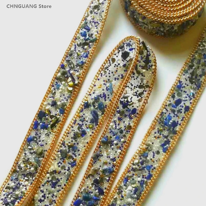 

2018 New 2cm Color Gem Lace Clothing Accessories Wedding Dress DIY Drilling Chain Collar Hand Sewn Rhinestone Garment Supplies