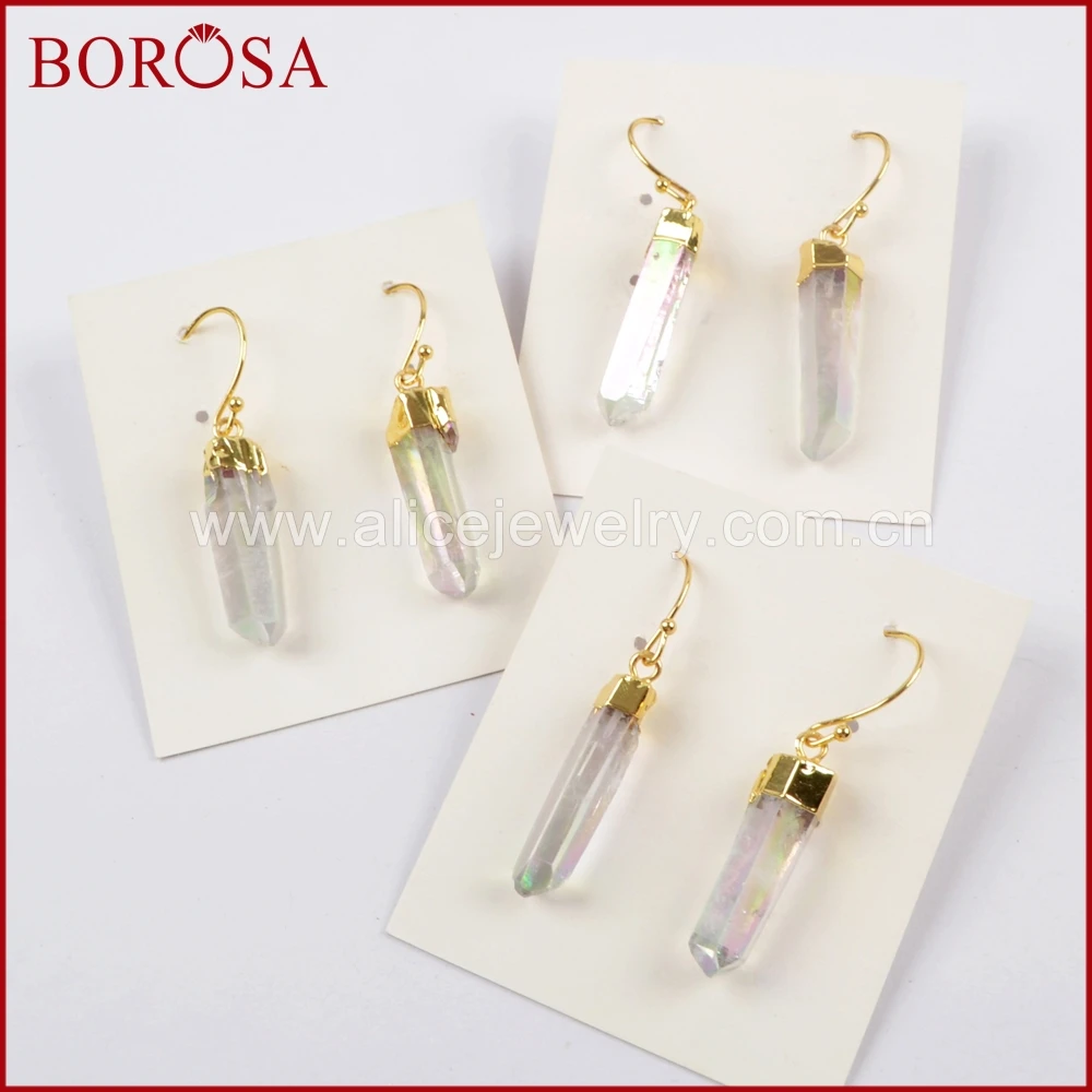 BOROSA 5/10 пар в комплекте; AB Цвет Титан с украшением в виде кристаллов Точка серьги в виде капель для Для женщин модная обувь с украшением в виде кристаллов столб кварц кластера серьги G1606