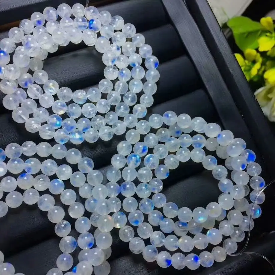 

Natural Moonstone Blue Light Crystal Beads Woman Bracelet 6.5-6mm AAA 3rows