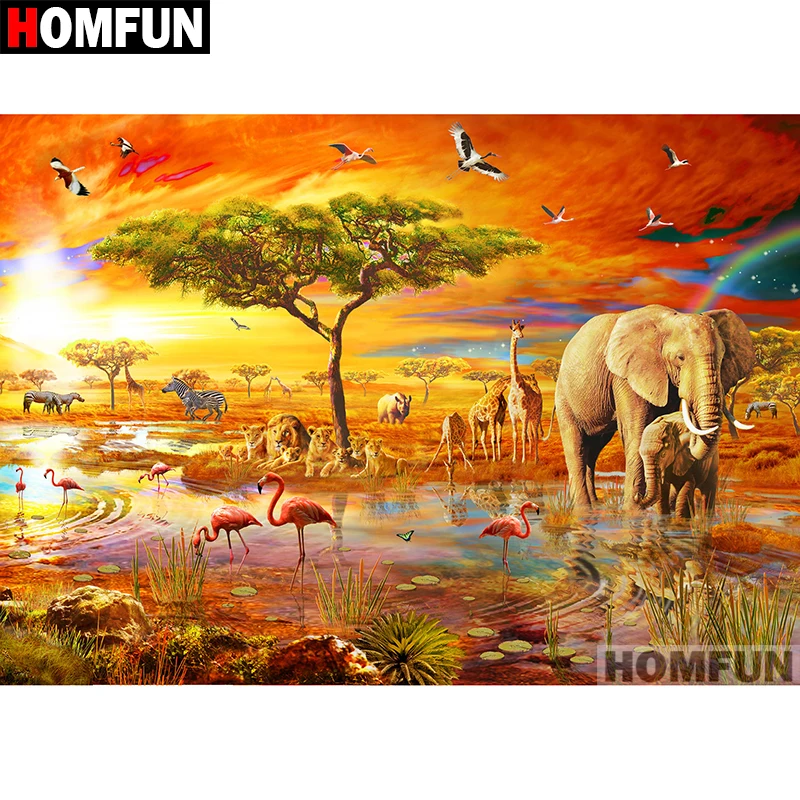 Алмазная живопись HOMFUN Африканский слон картина из квадратных/круглых страз
