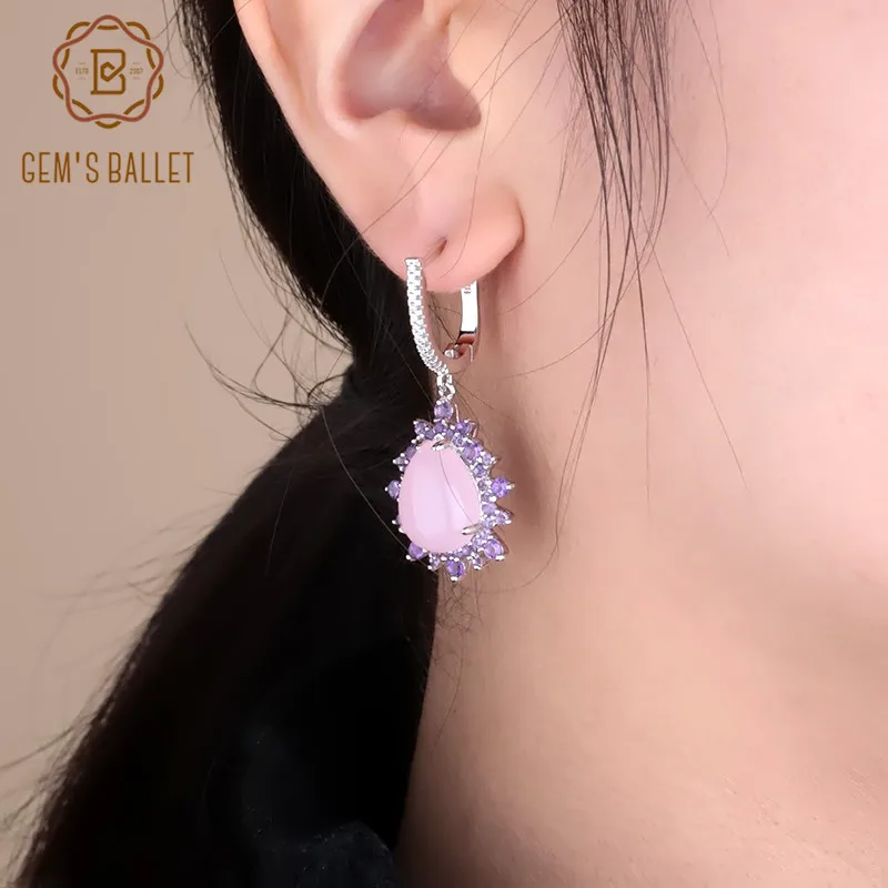 GEM'S BALLET, натуральный розовый халцедон, винтажные серьги, 925 пробы, серебро, драгоценный камень, висячие серьги для женщин, свадебное ювелирное изделие