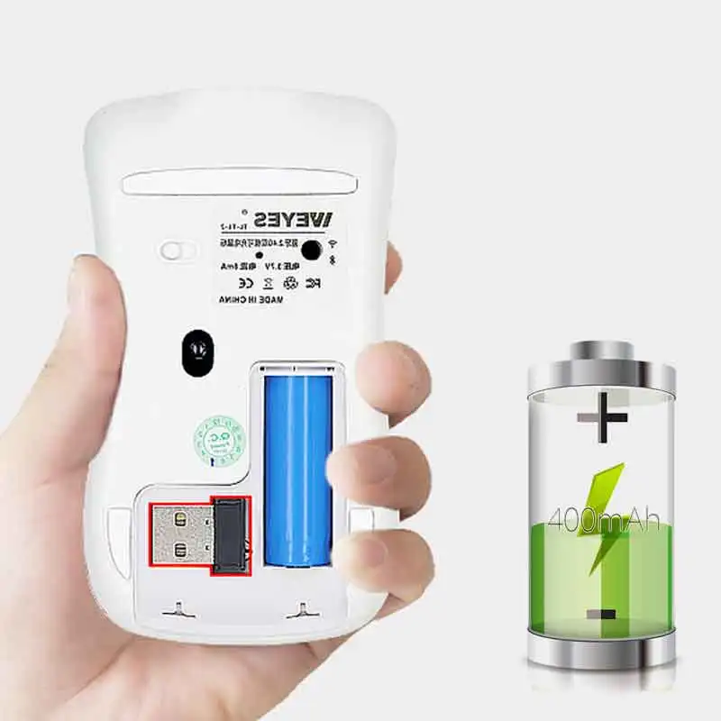 1200DPI 2 4G + Bluetooth 4 0 Двухрежимная Беспроводная перезаряжаемая Бесшумная мышь для OS
