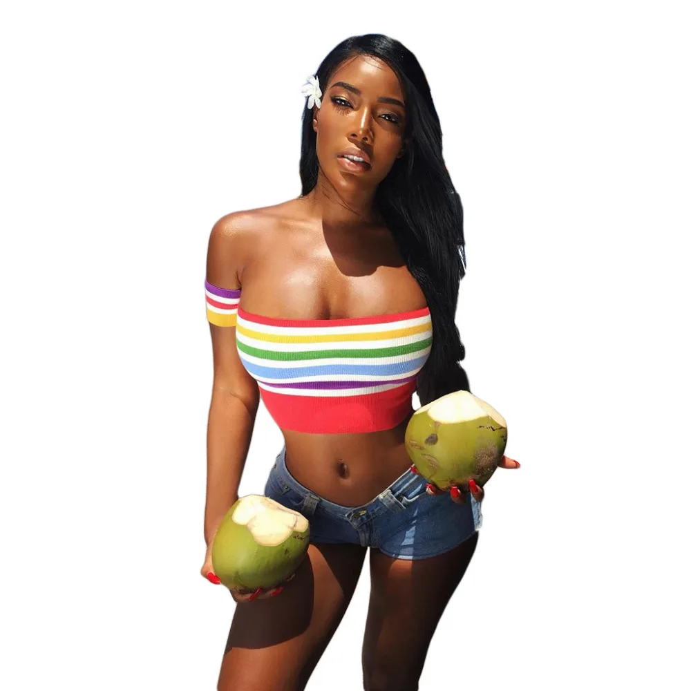 Flymall Для женщин Полосатый Топ укороченные Сексуальная бандо Костюмы Обёрточная