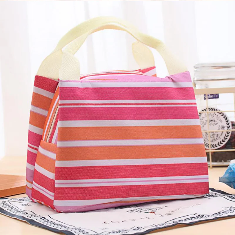 Ruique Insulated Cooler Lunch Bag Candy Color Striped Picnic Storage Box Kids School Office Ladies Thermal Carry Tote | Багаж и сумки