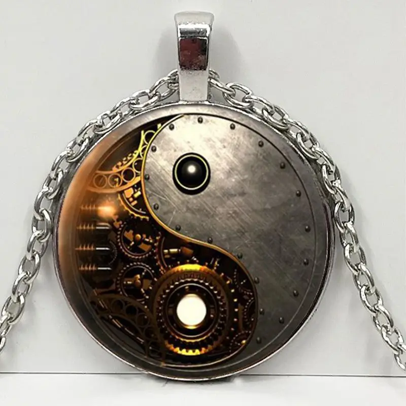 Стимпанк Ying Yang фото тибетского серебряного кабошона стеклянная подвеска