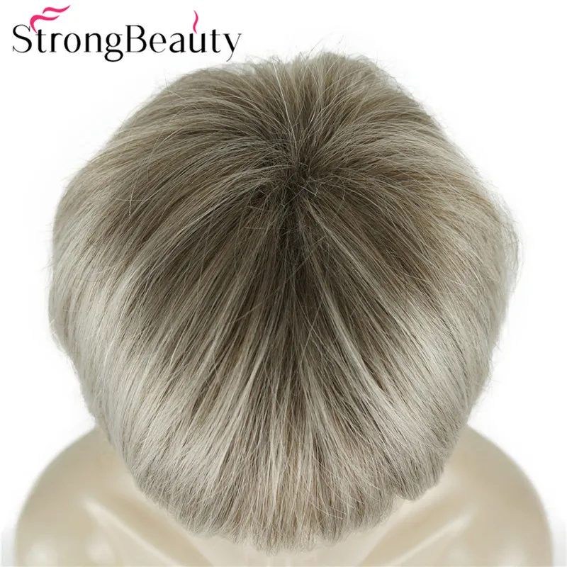 StrongBeauty короткие прямые парики мягкие волосы слоистые локоны Омбре блонд/Красный синтетический парик