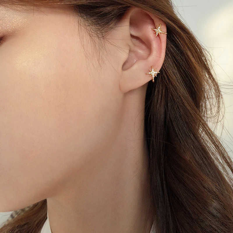 Peri'sBox Delicate Starburst Fake Ear Cuff Earrings for Women No Piercing Cz Star Clip Helix Boucles d oreille | Украшения и