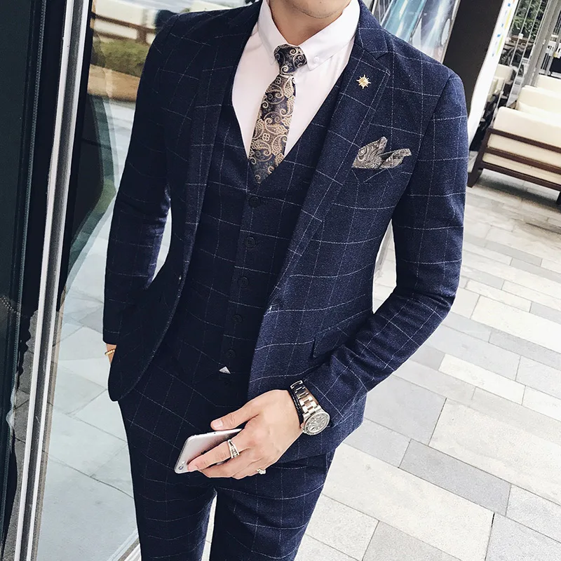 Мужские костюмы корейский Тонкий трехсекционный жених мужские платья