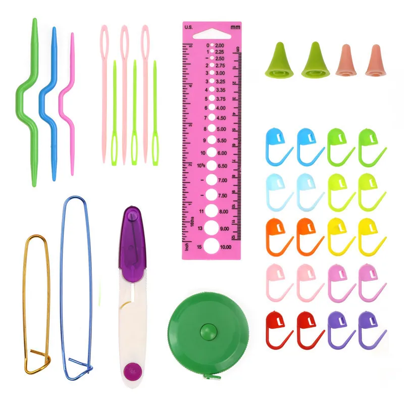 9 Styles Crochet Hooks Needles Set Yarn Weave Knitting Needles Hook Scissors Rulers Sewing Tools Crochet Kit with Crochet bags