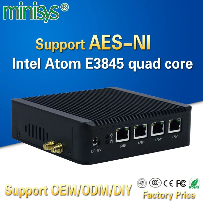 Minisys 4 Lan pfsense minipc Intel atom E3845 четырехъядерный мини itx материнская плата linux брандмауэр компьютер хост машина Поддержка AES-NI