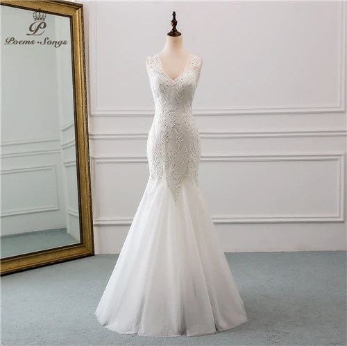 ivory PoemsSongs новое красивое расшитое блестками кружевное свадебное платье robe mariage Vestido de noiva Свадебные платья Русалка robe de mariee - Цвет: ivory