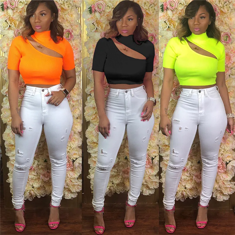 Сексуальная неоновая желтая оранжевая водолазка женские топы сексуальные