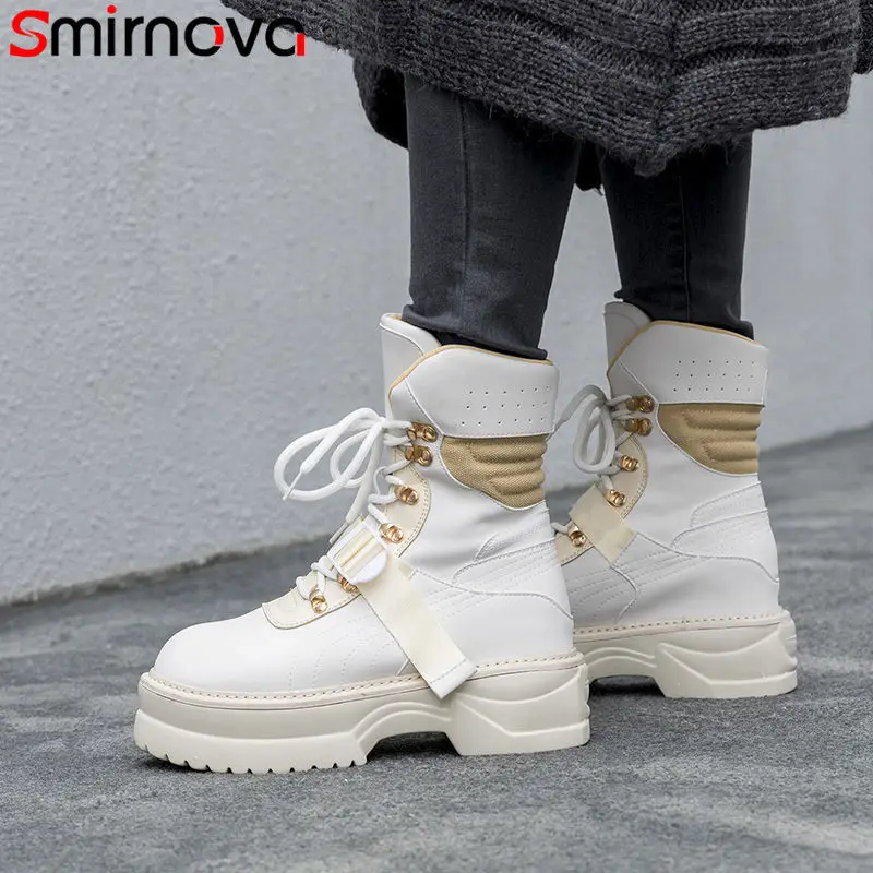 Smirnova lace up autumn winter boots round toe comfortable women top quality boots platform ankle boots for women