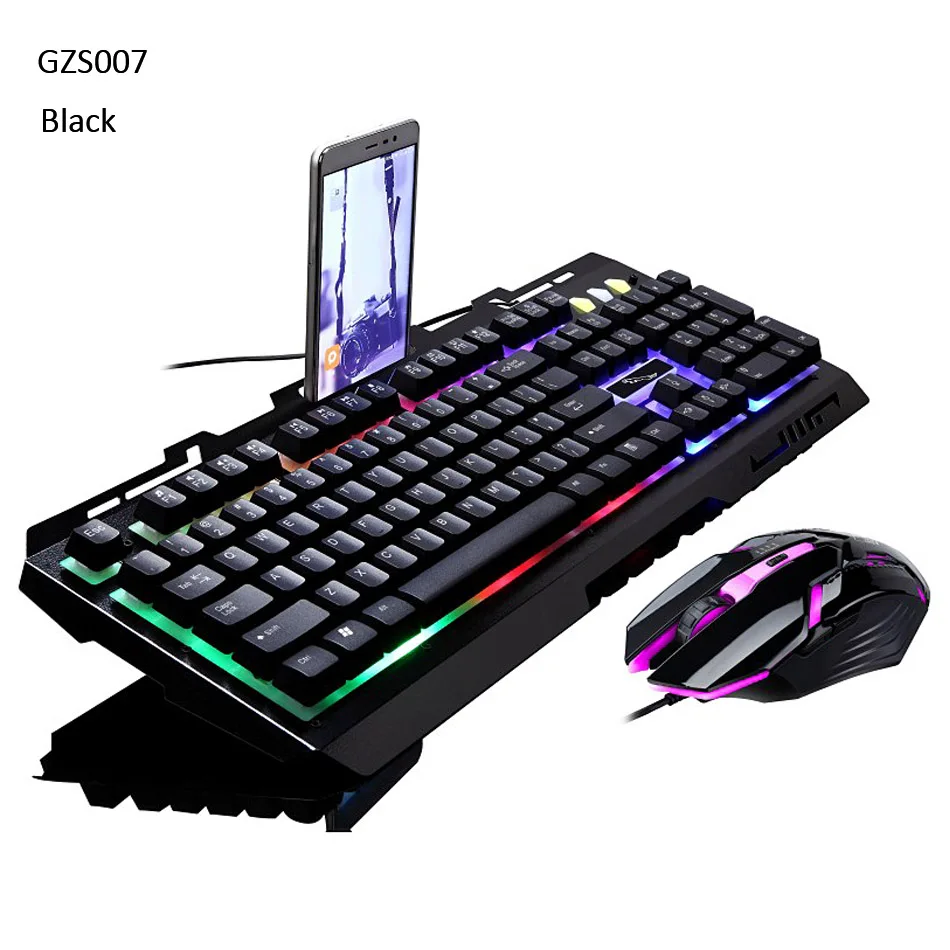 Black USB игровая клавиатура, мышь для геймеров, профессиональный комбинированный набор, мышь, механическая клавиатура, проводная Водонепроницаемая мышь 2400 dpi - Цвет: Black