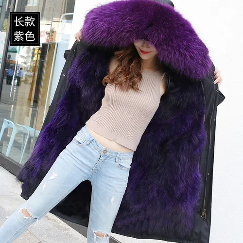 x-long purple Водонепроницаемая верхняя одежда, длинная парка, зимняя куртка, Женское пальто из натурального меха енота, воротник из натурального меха, капюшон, подкладка из натурального Лисьего меха, Толстая теплая - Цвет: x-long purple