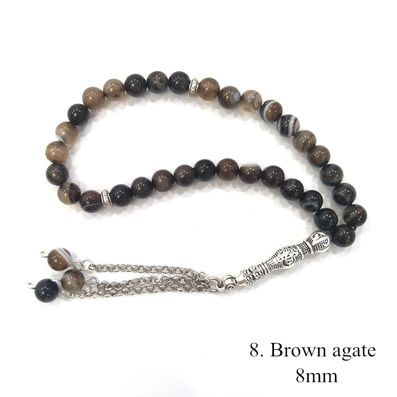 8mm Real natural Stone Islamic Prayer 33 beads Tasbih Misbaha Muslim bracelet Tasbeeh for birthday gift | Украшения и аксессуары