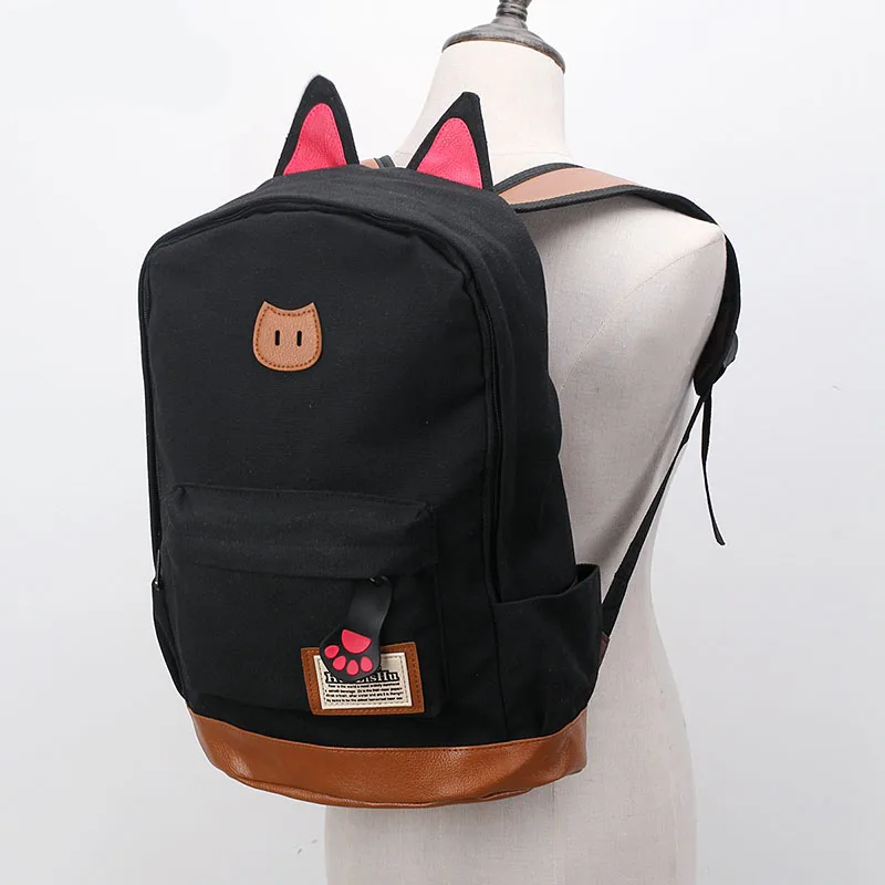 Холщовый рюкзак для женщин с кошачьими ушками женский школьный девочек в стиле
