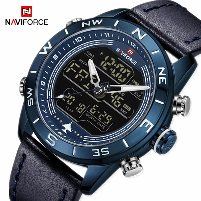 NAVIFORCE мужские часы Топ бренд класса люкс кварцевые светодиодные цифровые