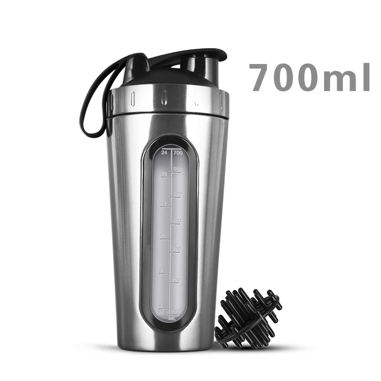Sliver Shaker Bottle BAISPO шейкер, бутылка для протеина 700 мл из нержавеющей стали одежда для фитнеса шейкер Экологичная бутылка для воды протеиновый порошок миксер - Цвет: Sliver Shaker Bottle