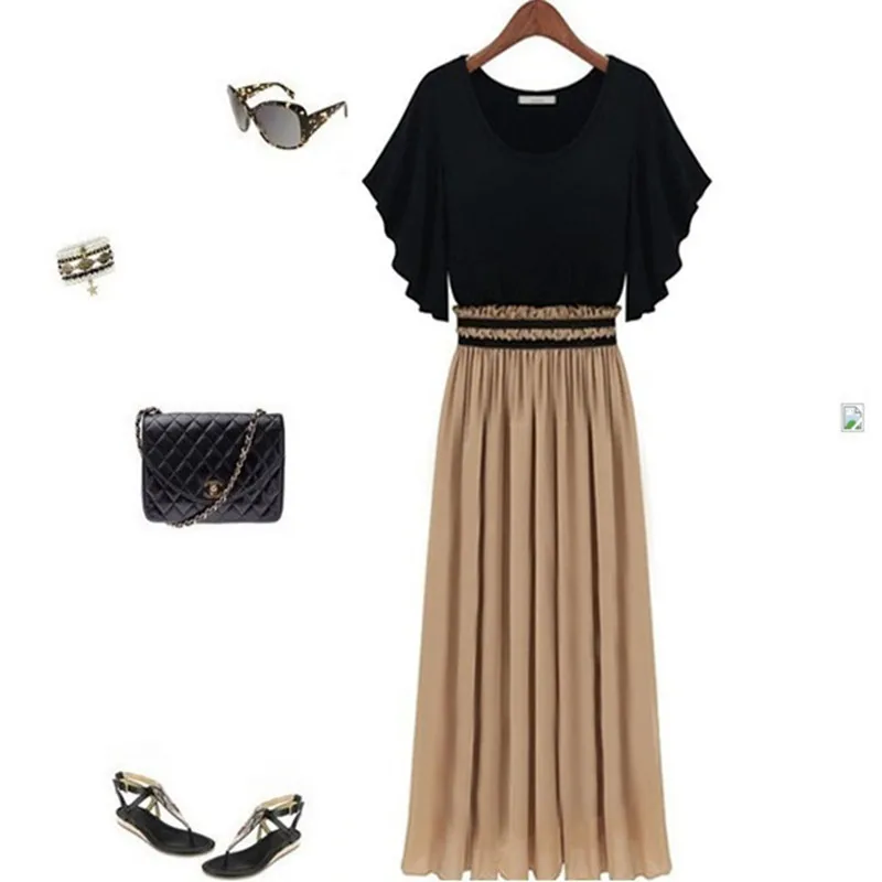 Женское шифоновое платье с вышивкой цветное вязаное большого размера макси