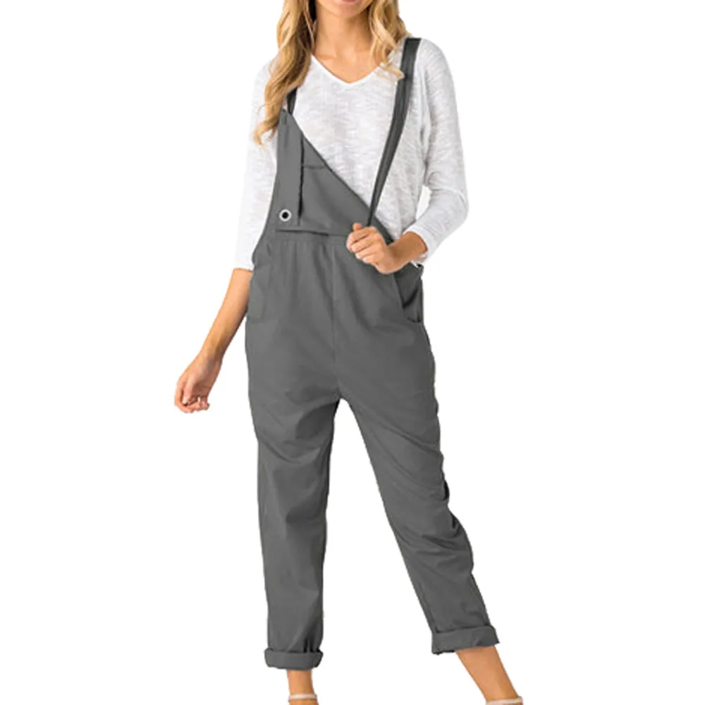 Women Jumpsuit Long Pants fashion overalls Dungarees Pockets Rompers Trousers combinaison femme bibs pants d90613 | Женская одежда