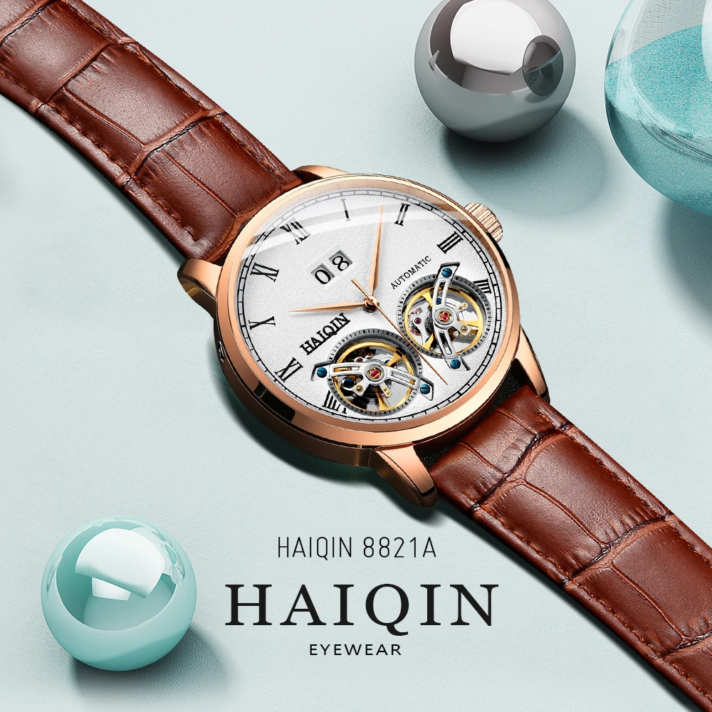 HAIQIN для мужчин часы Механические Роскошные деловые матовый Tourbillon 50 м водостойкий