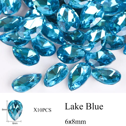 Lake Blue 6x8mm 10 шт капли воды, стразы для дизайна ногтей, хрустальные камни, 10 цветов, 7x10 мм/6x8 мм, блестящие DIY Подвески, украшения для дизайна ногтей TR030 - Цвет: Lake Blue 6x8mm