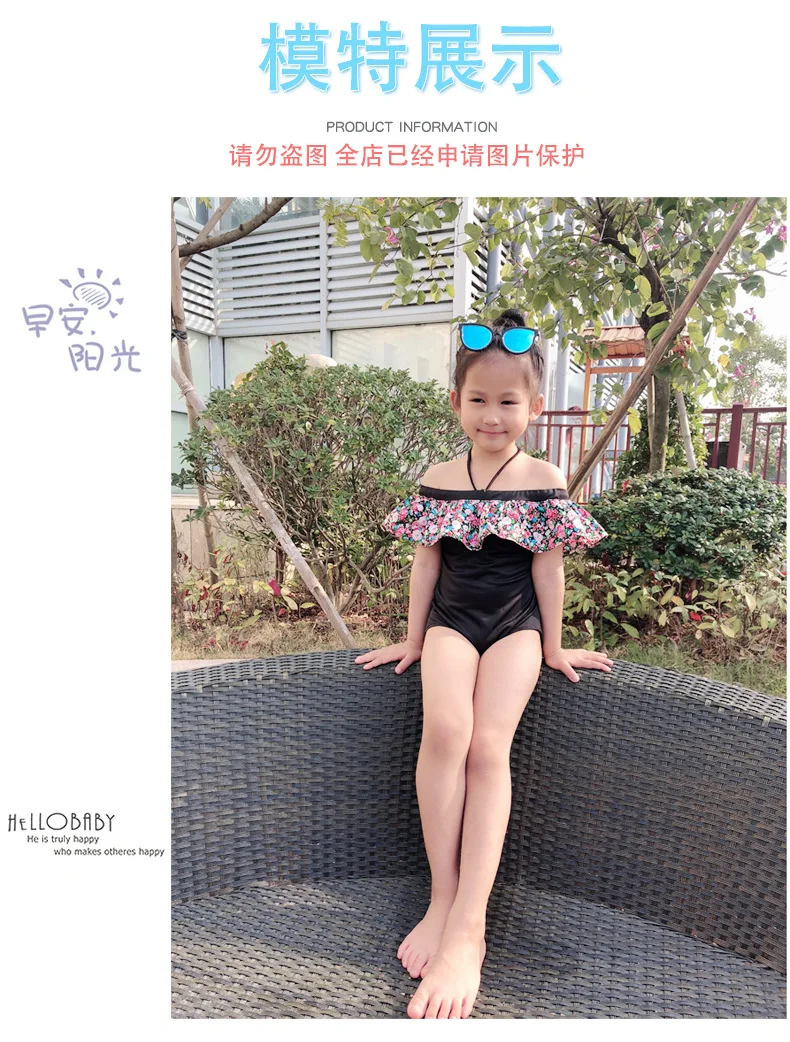 2 6 Years Old Baby Swimwear Floral Print Swimsuits for Girls Little Toddler Kids Black Red Beach Wear One Piece|Купальные костюмы| |