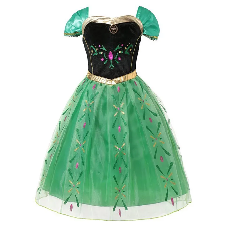 Only Dress Зеленое платье принцессы Анны для маленьких девочек; вечерние платья Анны с вышитыми открытыми плечами и цветочным рисунком; детская одежда для костюмированной вечеринки; летний нарядный костюм - Цвет: Only Dress