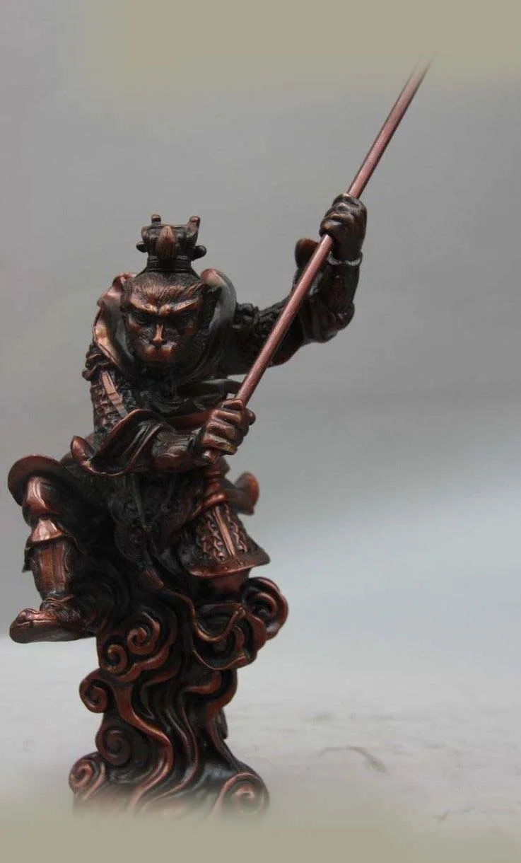 9 &quotКитай Красный Медь Бронза буддизм Sunwukong Король Обезьян Бог Статуя Будды (D0426) |