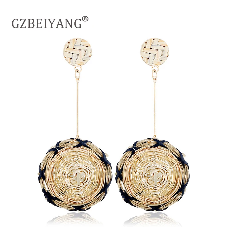 GZBEIYANG этнические винтажные плетеные серьги из бамбука и соломы для женщин