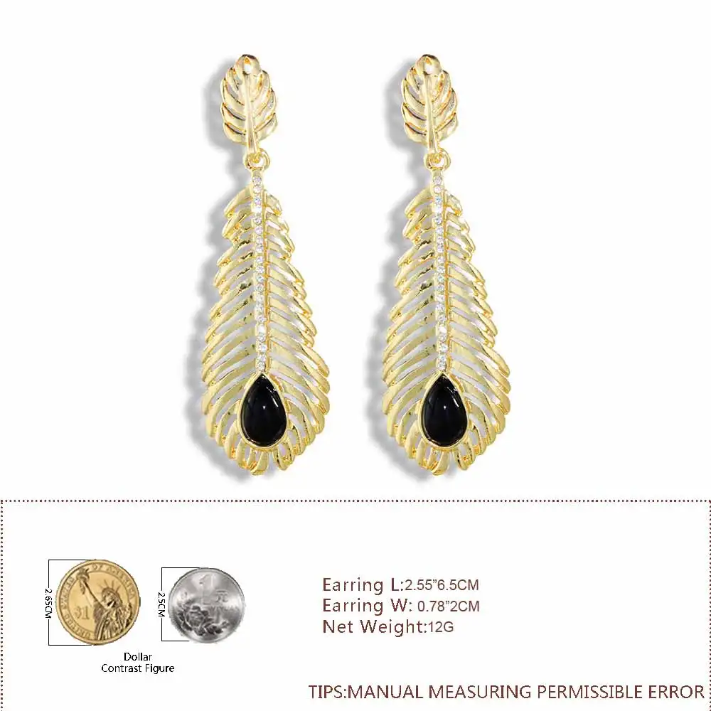 JUST FEEL Boho Leaf Drop Earrings with Black Crystal Inlay - Long Dangle Earrings for Women - Fine Jewelry Gift image 6