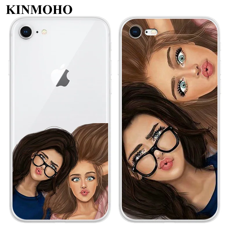 KINMOHO Transparent Soft TPU Best Friends Forever BFF Phone Cases Cover For iPhone 7 8 Plus 6s 6 X XR XS MAX 5S SE Capinha Funda |
