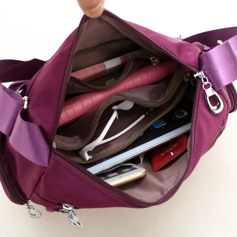 

New 2017 pure color waterproof nylon shoulder bag Candy color crossbody bag for women More zippers practical leisure bag -rx211