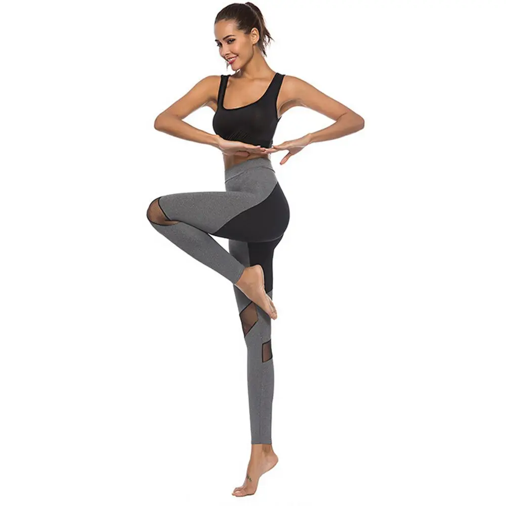 LANGSTAR штаны для йоги с высокой талией комбинированные сетчатые леггинсы фитнеса