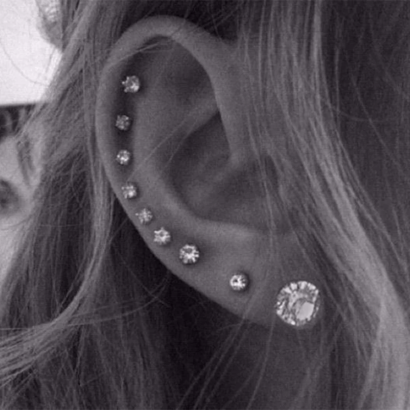 

Cubic Zirconia Earrings Studs Women Men Stainless Steel Ear Piercing Stud Earring Small men women spike metal screw male Jewelry