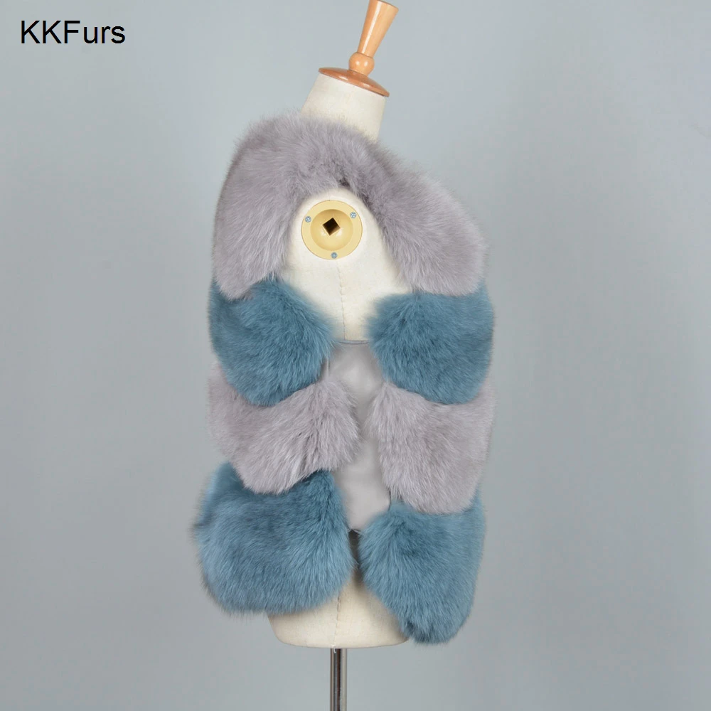 JKKFURS 2021 Новый женский жилет из натурального Лисьего меха серый синий разные цвета
