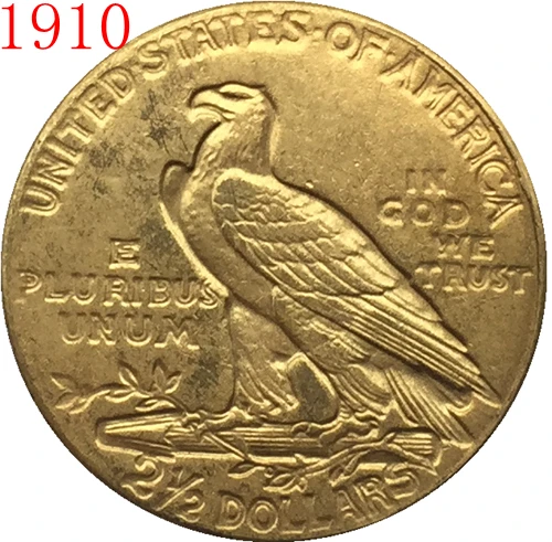 24-к позолоченный 1910 $2 5 золото индийская половина монета с изображением орла