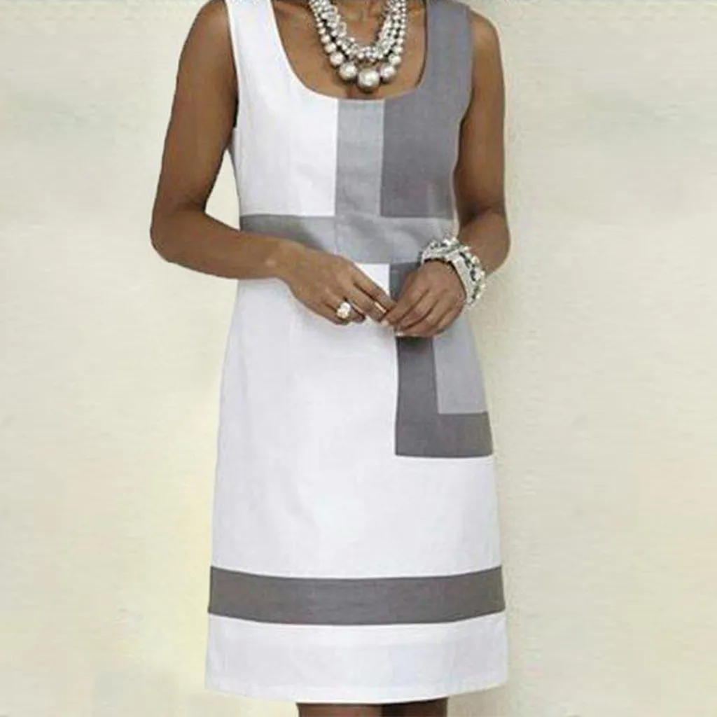 

Women's Dress Ladies Dress 2019 Fashion Summer Casual Shift Geometric Print Dress O-Neck Sleeveless Mini Dresses Party Dress 39