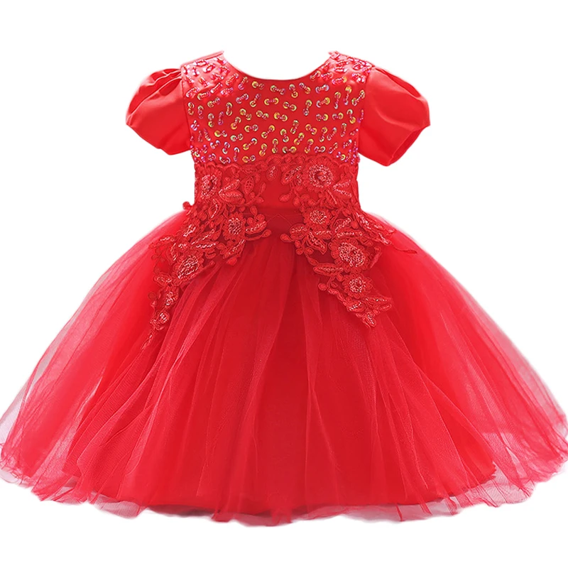 

Flower Sequins Princess Toddler Girls Dress Christmas Party Tutu Beading Dresses Clothes For Children One Year Birthday Girl