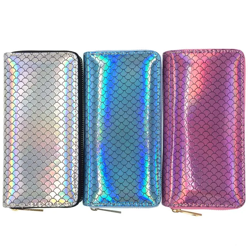 

KANDRA New Style Holographic Mermaid Wallet Blue Sliver and Purple scales Magic Wallet Clutch Zipper Purse Card Holder Women Bag