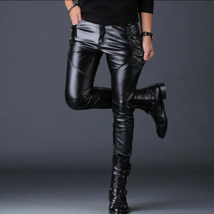 Мужские брюки-шаровары из искусственной кожи в байкерском стиле оригинальные