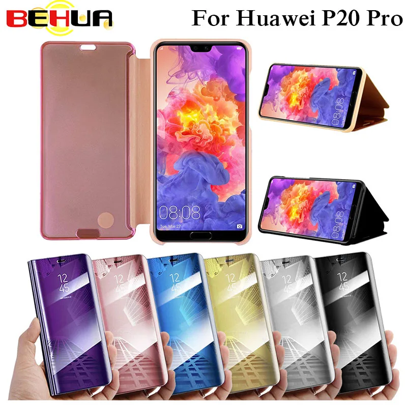 Прозрачный зеркальный флип Стенд чехол для телефона Huawei p20 Pro Clear View Smart Awaken окно