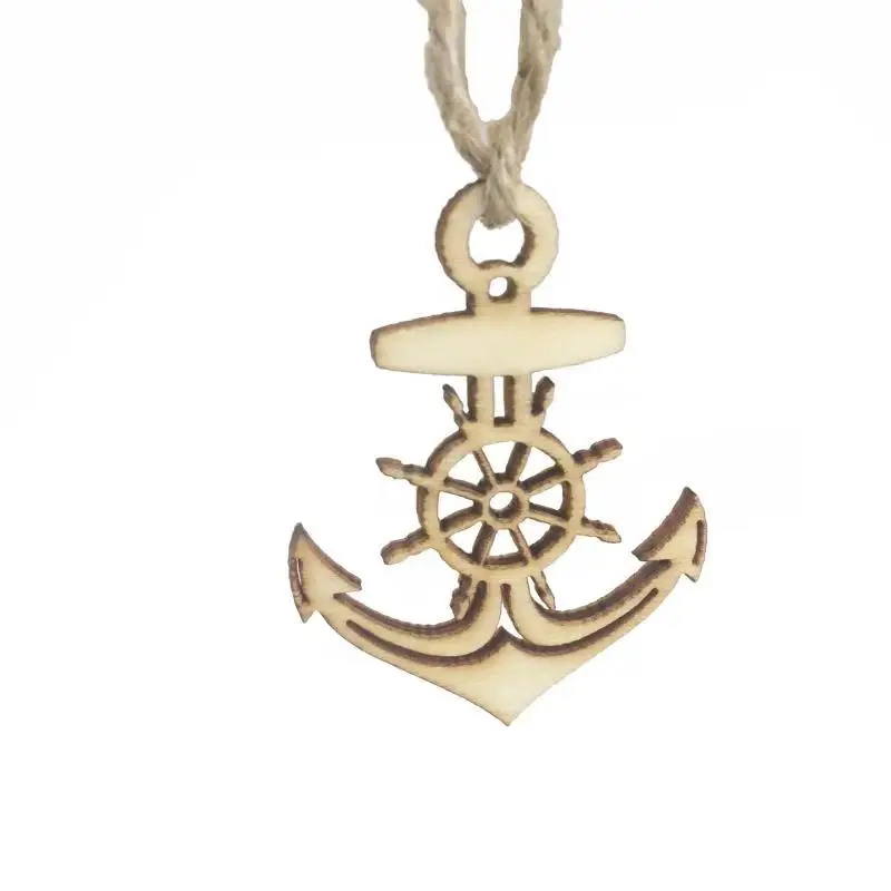 20pcs Sea Anchor Wheel Nautical Wood Craft Scrapbook Embellishment Wooden Pendants Ornaments for Holiday Party DIY Decorations