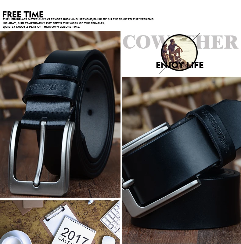 COWATHER классические мужские корова натуральная кожа мужской ремень пряжка топ